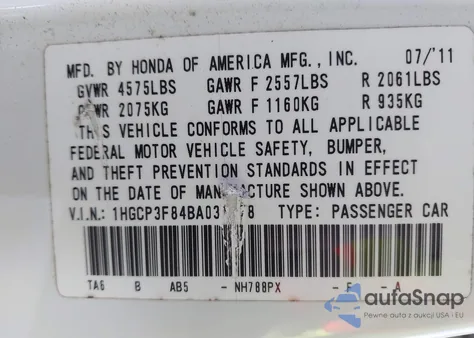 2011 Honda Accord 3.5 Ex-L from USA, damaged, VIN 1HGCP3F84BA031578